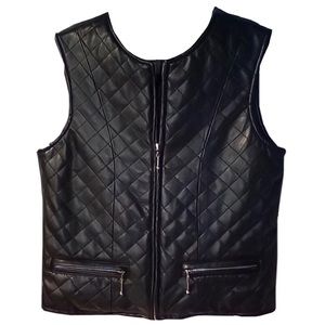Black Quilted Faux Leather Vest
